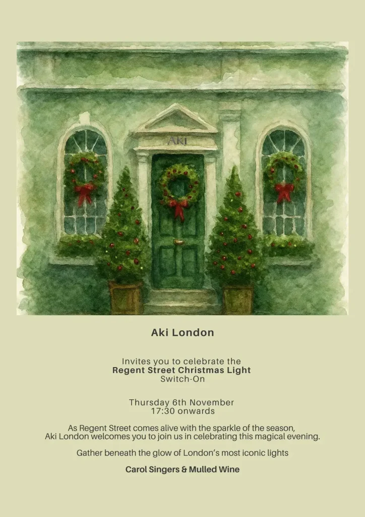 Aki London  invitation for the Regent Street Christmas lights celebration.