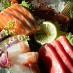 Healthy eating restaurant London - fresh oily fish sashimi platter with mackerel and salmon at Aki Cavendish Square