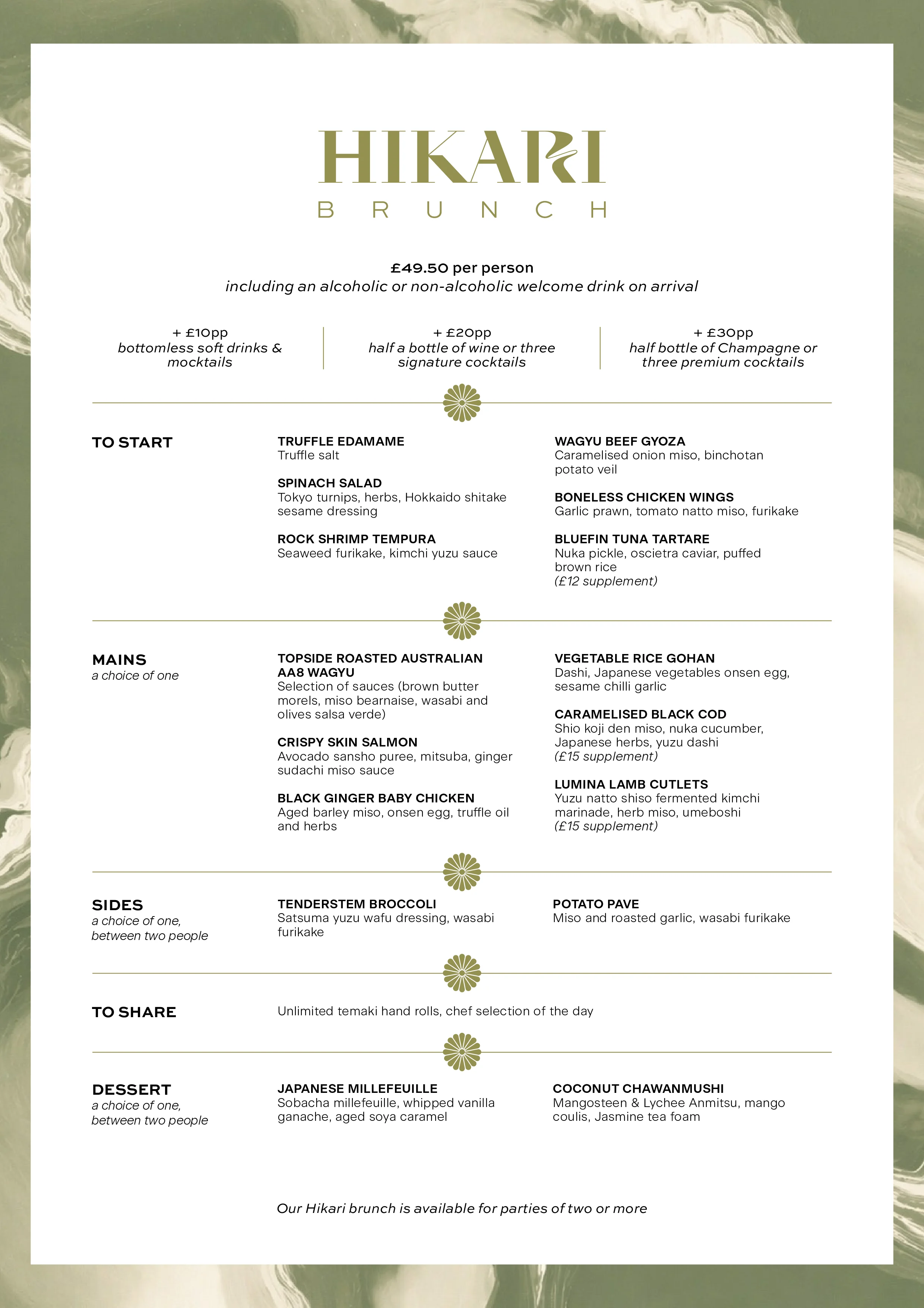 Hikari Japanese brunch menu at Aki London